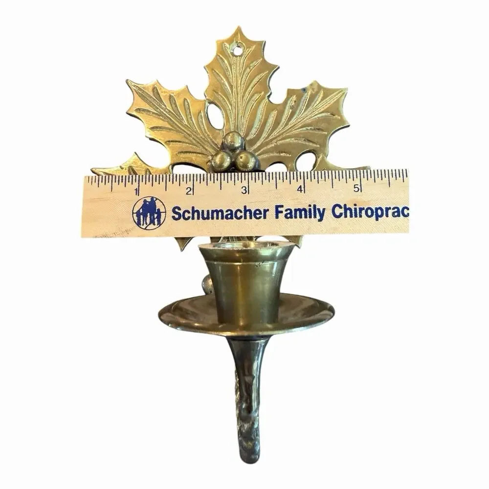 Viintage Solid Brass Candle Holders Wall Decor Holly Leaf Shaped India 7”x5”